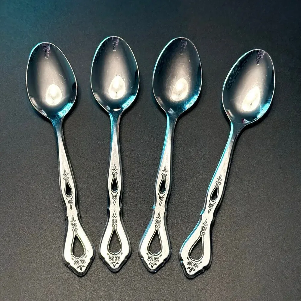 Set of 4 ROGERS VTG. Autumn Ballad (Stainless) Oval Soup Teaspoons KOREA